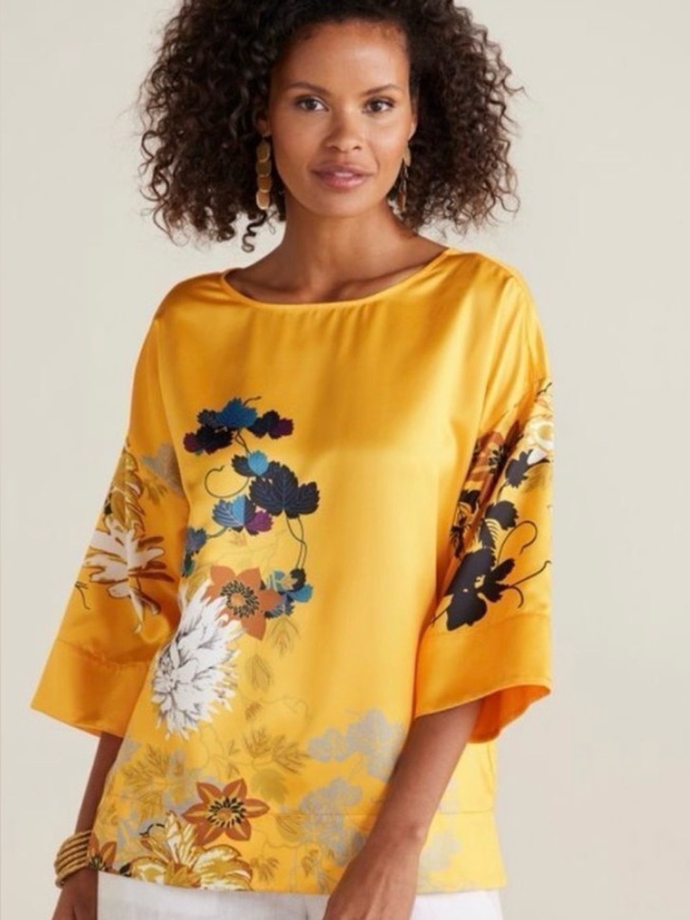 Soft Surroundings Floral Satin Boatneck Top